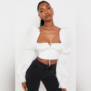 House Of CB MILLICENT White Poplin Cropped Corset Top Size Small
